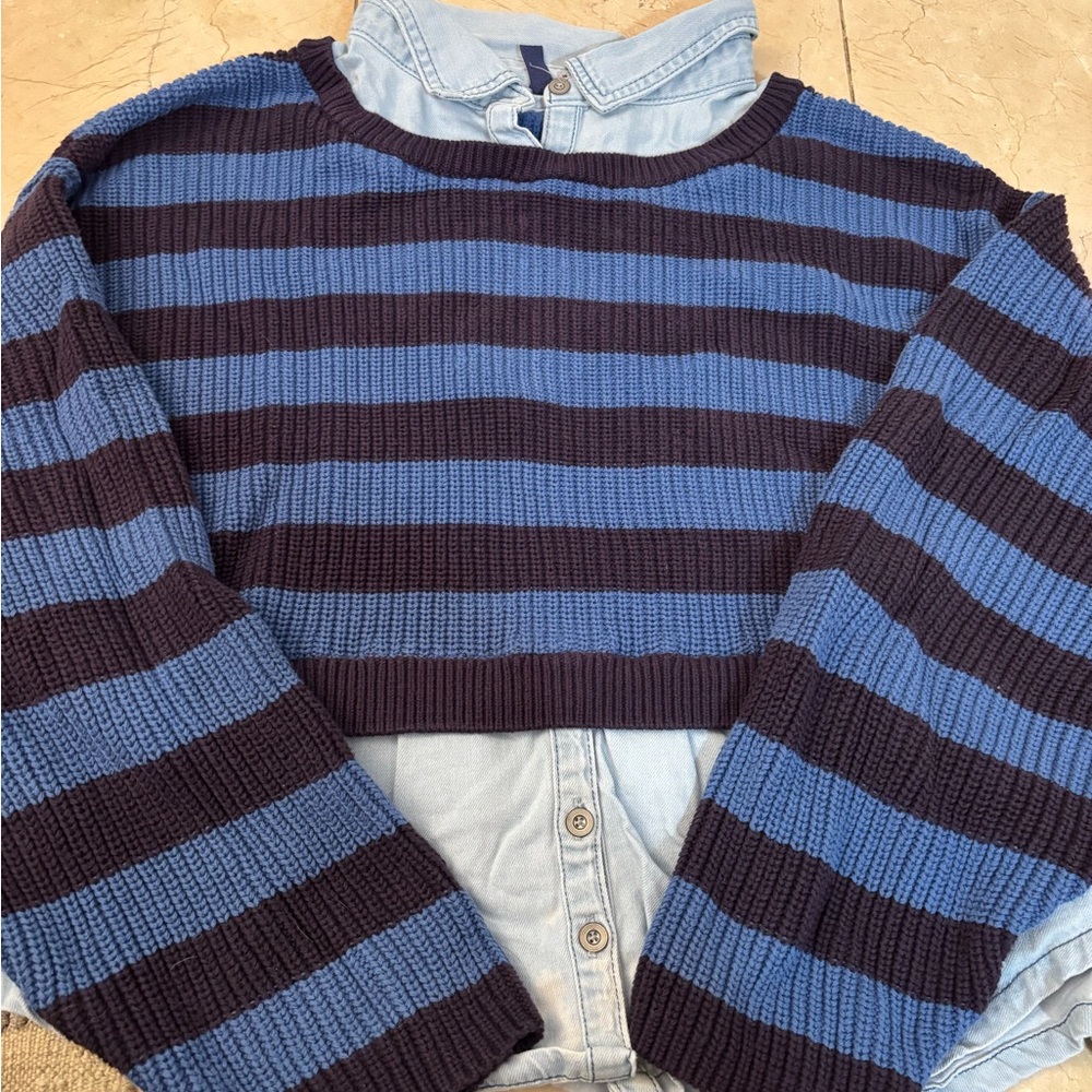 Pilcro Light Blue and Navy Striped SweaterAnthropolgie